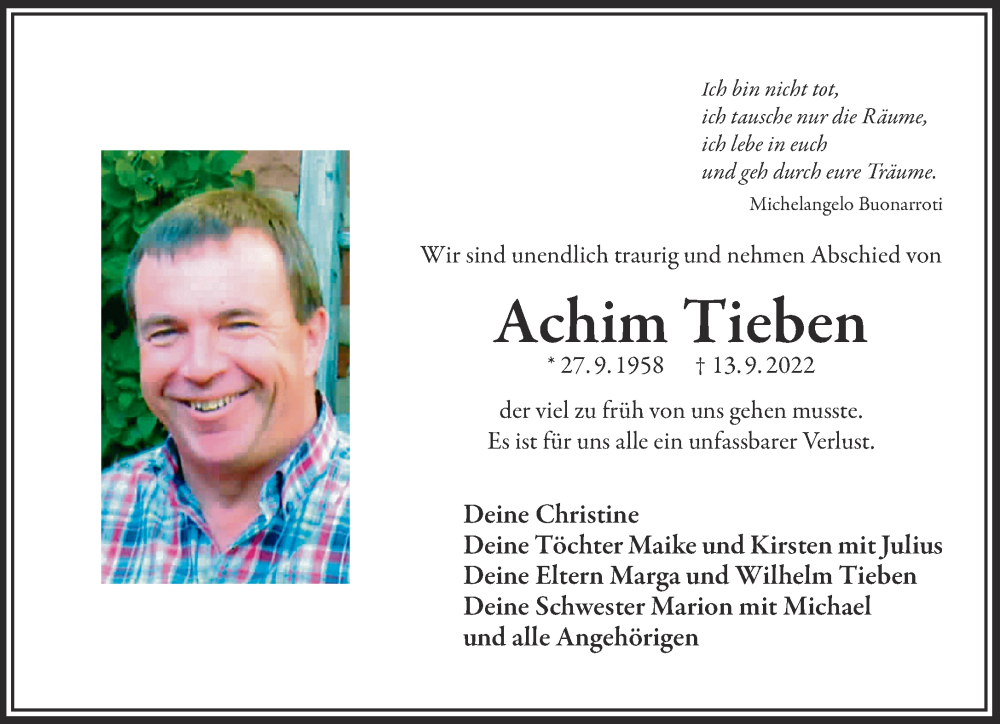  Traueranzeige für Achim Tieben vom 24.09.2022 aus Mittelhessen-Bote