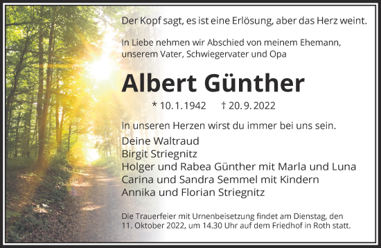 Traueranzeige von Albert Günther von Gelnhäuser Neue Zeitung