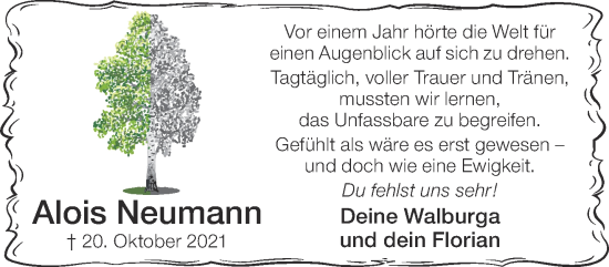 Traueranzeige von Alois Neumann von Gelnhäuser Neue Zeitung