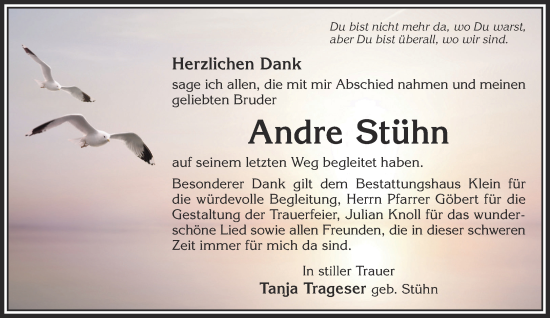 Traueranzeige von Andre Stühn von Mittelhessen-Bote