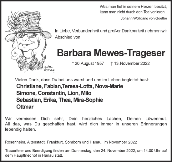 Traueranzeige von Barbara Mewes-Trageser von Gelnhäuser Neue Zeitung