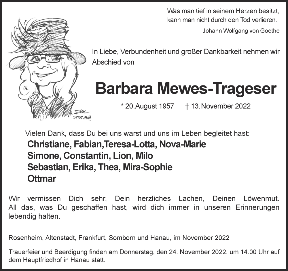  Traueranzeige für Barbara Mewes-Trageser vom 19.11.2022 aus Gelnhäuser Neue Zeitung