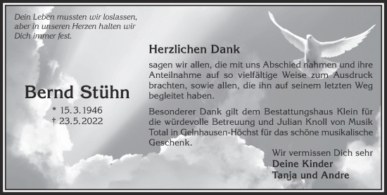 Traueranzeige von Bernd Stühn von Gelnhäuser Neue Zeitung