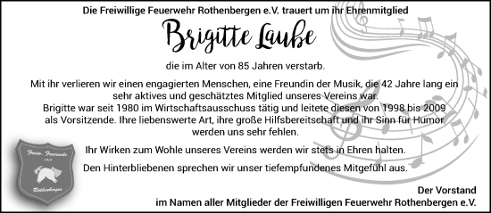 Traueranzeige von Brigitt Laube von Gelnhäuser Neue Zeitung