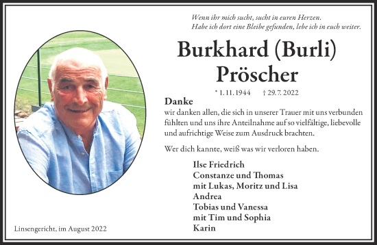 Traueranzeige von Burkhard Pröscher von Gelnhäuser Neue Zeitung