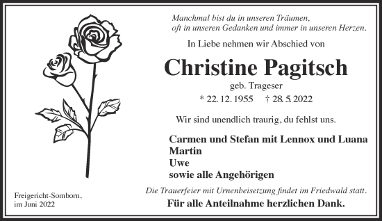 Traueranzeige von Christine Pagitsch von Mittelhessen-Bote