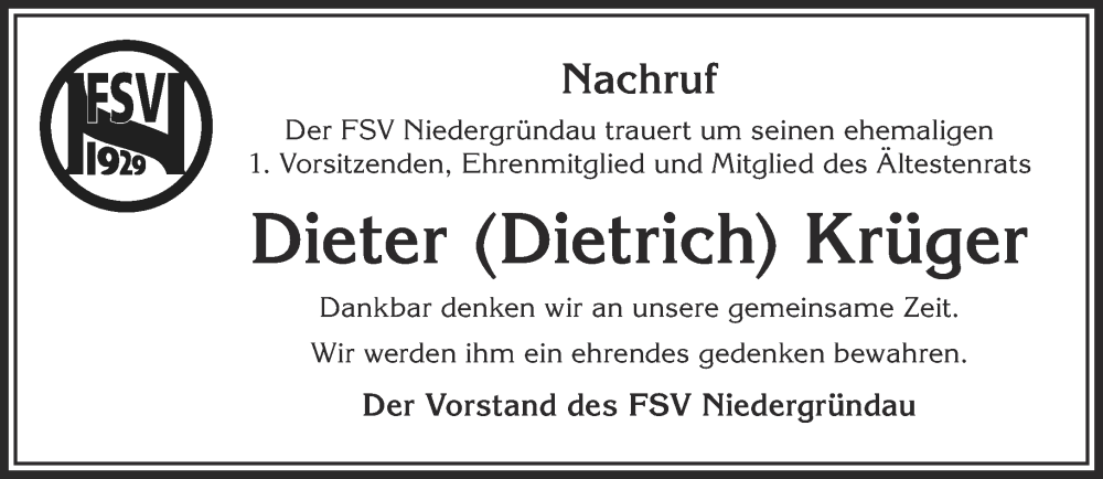  Traueranzeige für Dieter Krüger vom 03.09.2022 aus Mittelhessen-Bote