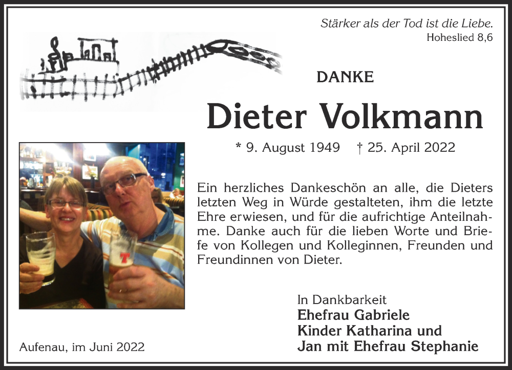  Traueranzeige für Dieter Volkmann vom 02.07.2022 aus Mittelhessen-Bote