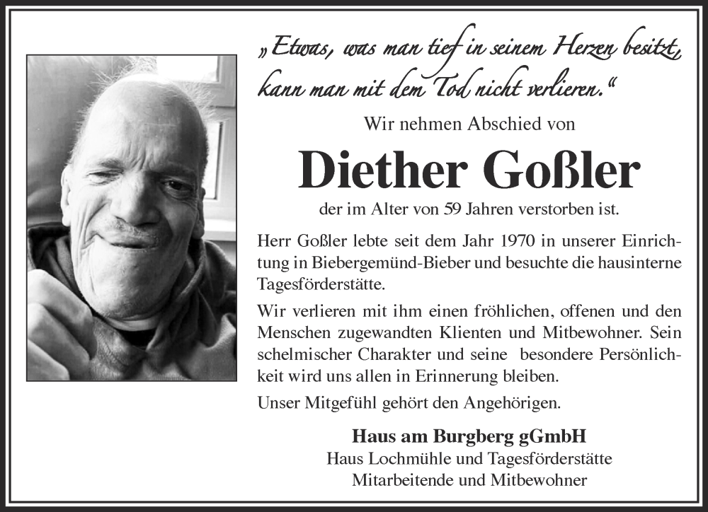  Traueranzeige für Diether Goßler vom 03.09.2022 aus Mittelhessen-Bote