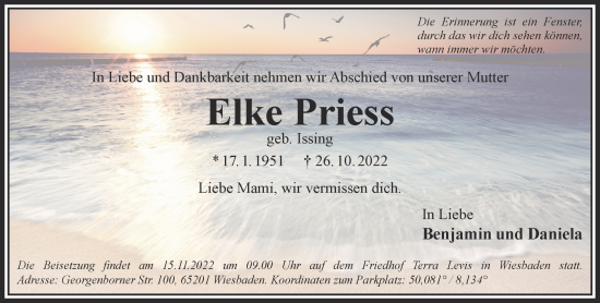 Traueranzeige von Elke Priess von Gelnhäuser Neue Zeitung