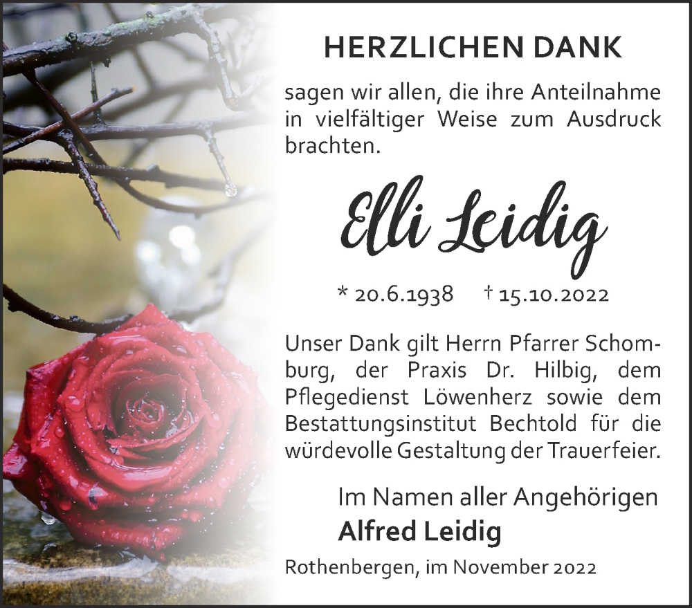  Traueranzeige für Elli Leidig vom 26.11.2022 aus Gelnhäuser Neue Zeitung