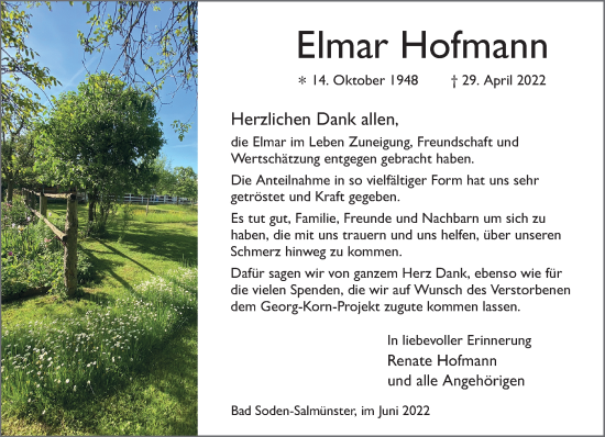 Traueranzeige von Elmar Hofmann von Gelnhäuser Neue Zeitung