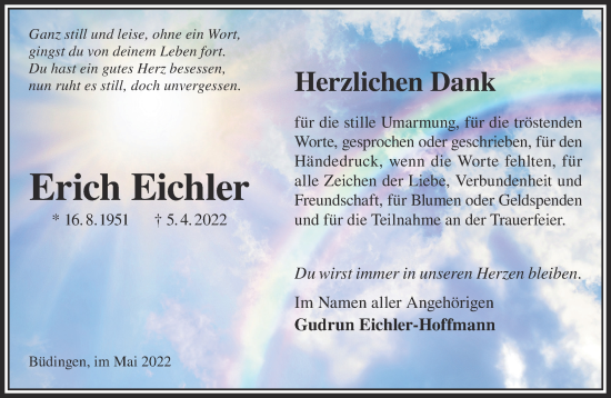 Traueranzeige von Erich Eichler von Gelnhäuser Neue Zeitung