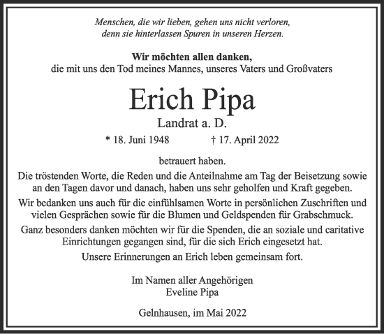 Traueranzeige von Erich Pipa von Gelnhäuser Neue Zeitung