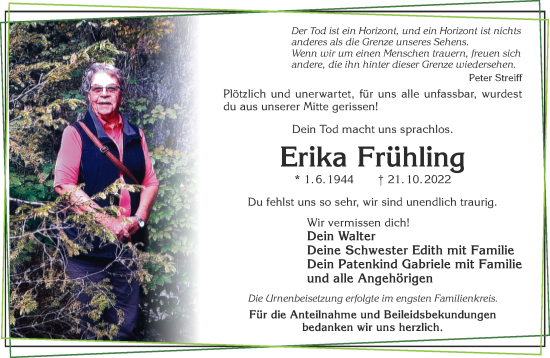 Traueranzeige von Erika Frühling von Gelnhäuser Neue Zeitung