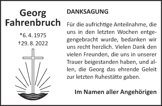Traueranzeige von Georg Fahrenbruch von Gelnhäuser Neue Zeitung