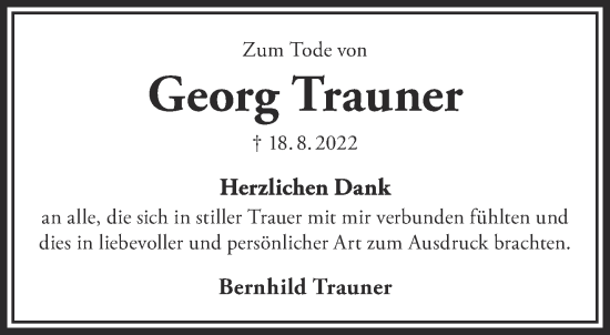 Traueranzeige von Georg Trauner von Gelnhäuser Neue Zeitung