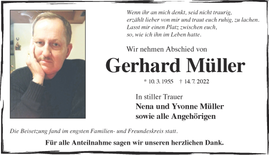 Traueranzeige von Gerhard Müller von Mittelhessen-Bote