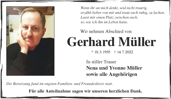 Traueranzeige von Gerhard Müller von Gelnhäuser Neue Zeitung