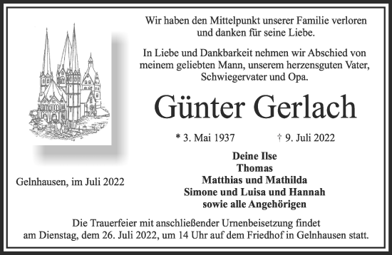 Traueranzeige von Günter Gerlach von Gelnhäuser Neue Zeitung