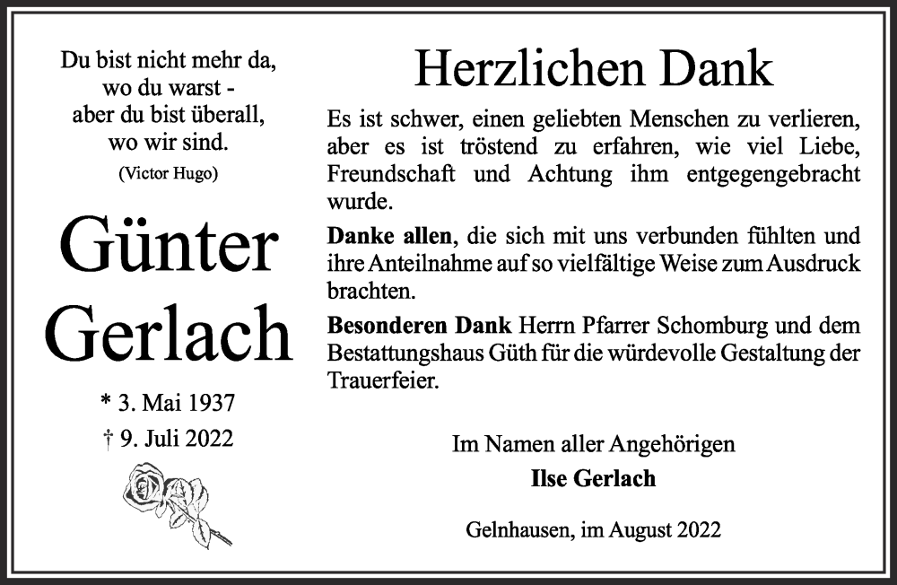  Traueranzeige für Günter Gerlach vom 13.08.2022 aus Mittelhessen-Bote
