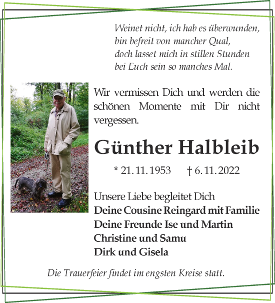 Traueranzeige von Günther Halbleib von Gelnhäuser Neue Zeitung