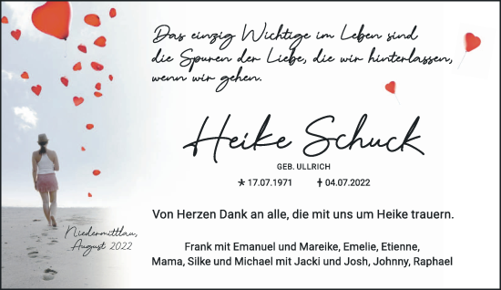 Traueranzeige von Heike Schuck von Gelnhäuser Neue Zeitung