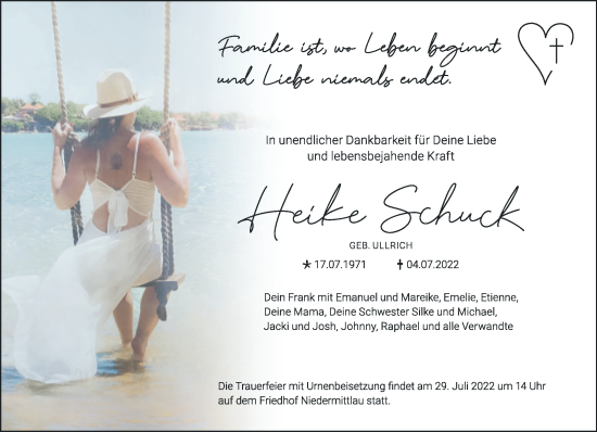 Traueranzeige von Heike Schuck von Gelnhäuser Neue Zeitung