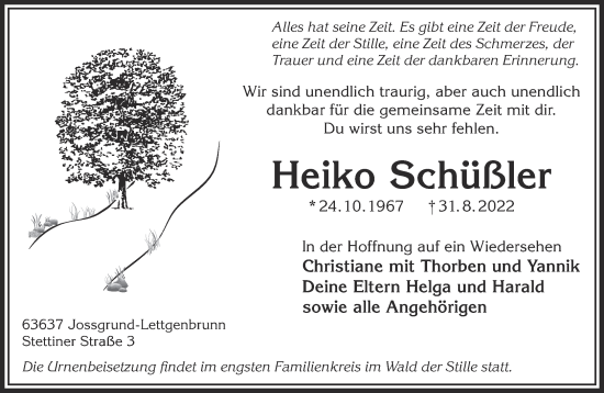 Traueranzeige von Heiko Schüßler von Gelnhäuser Neue Zeitung
