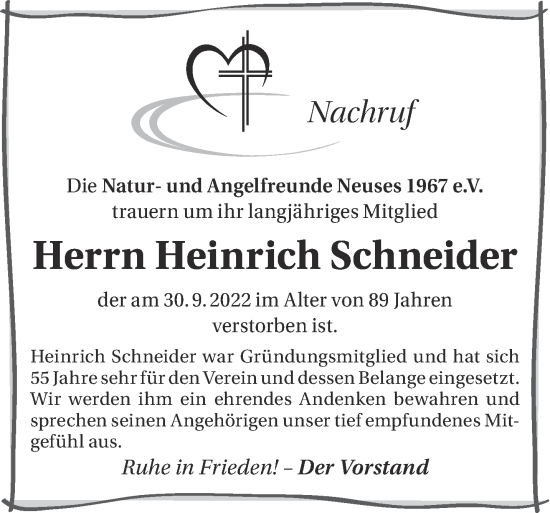 Traueranzeige von Heinrich Schneider von Mittelhessen-Bote