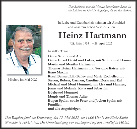 Traueranzeige von Heinz Hartmann von Mittelhessen-Bote