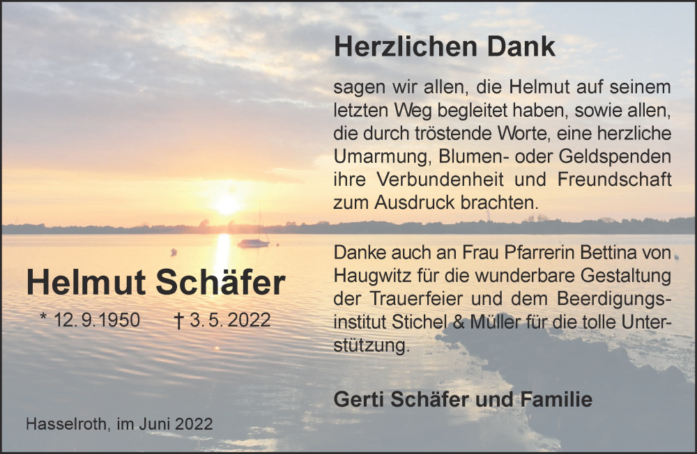  Traueranzeige für Helmut Schäfer vom 04.06.2022 aus Gelnhäuser Neue Zeitung