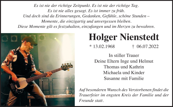 Traueranzeige von Holger Nienstedt von Gelnhäuser Neue Zeitung