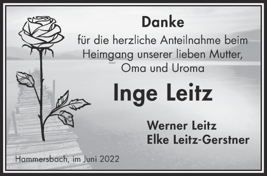 Traueranzeige von Inge Leitz von Gelnhäuser Neue Zeitung