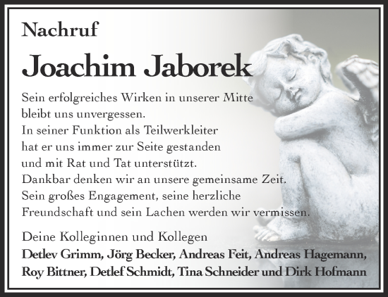 Traueranzeige von Joachim Jaborek von Gelnhäuser Neue Zeitung