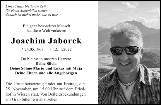 Traueranzeige von Joachim Jaborek von Gelnhäuser Neue Zeitung