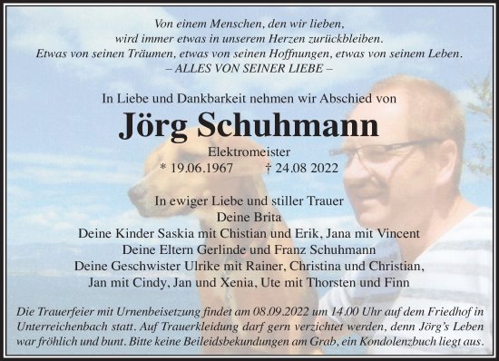 Traueranzeige von Jörg Schuhmann von Gelnhäuser Neue Zeitung
