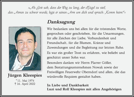 Traueranzeige von Jürgen Kleespies von Gelnhäuser Neue Zeitung
