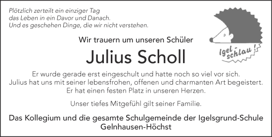 Traueranzeige von Julius Scholl von Gelnhäuser Neue Zeitung