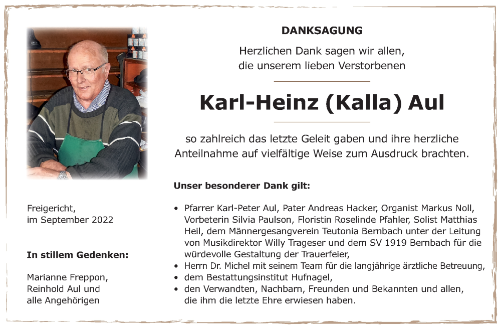  Traueranzeige für Karl-Heinz Aul vom 24.09.2022 aus Gelnhäuser Neue Zeitung