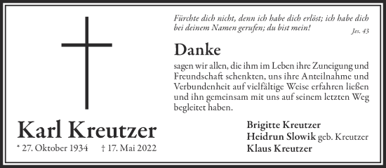 Traueranzeige von Karl Kreutzer von Mittelhessen-Bote