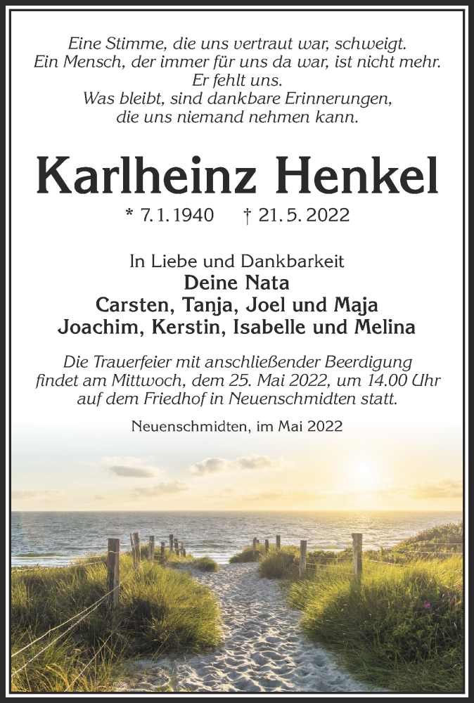  Traueranzeige für Karlheinz Henkel vom 24.05.2022 aus Gelnhäuser Neue Zeitung