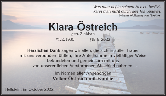 Traueranzeige von Klara Östreich von Mittelhessen-Bote