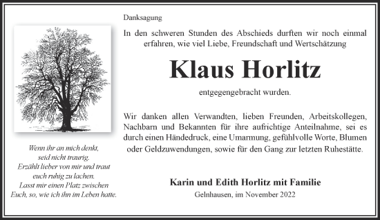 Traueranzeige von Klaus Horlitz von Gelnhäuser Neue Zeitung