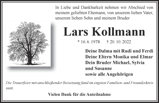 Traueranzeige von Lars Kollmann von Gelnhäuser Neue Zeitung