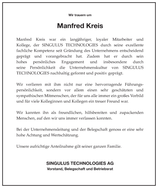 Traueranzeige von Manfred Kreis von Gelnhäuser Neue Zeitung