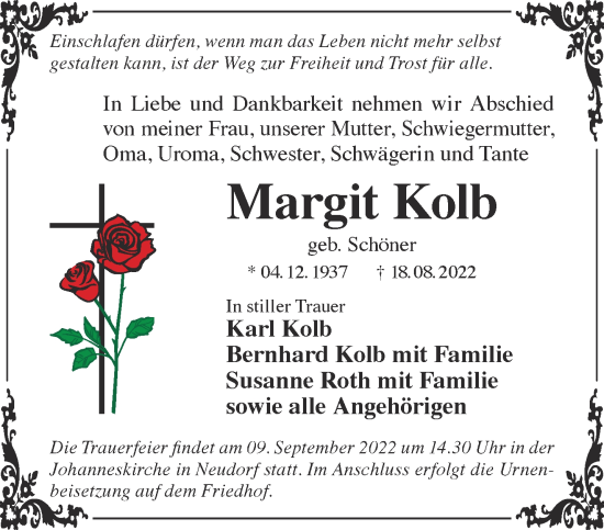 Traueranzeige von Margit Kolb von Gelnhäuser Neue Zeitung