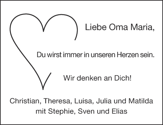 Traueranzeige von Maria  von Gelnhäuser Neue Zeitung