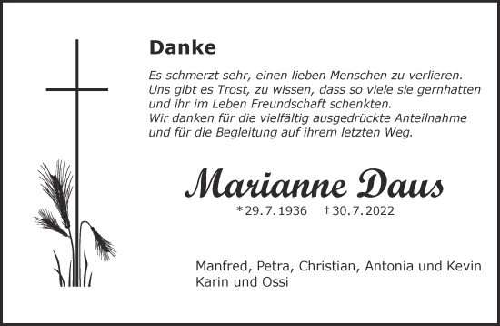 Traueranzeige von Marianne Daus von Gelnhäuser Neue Zeitung