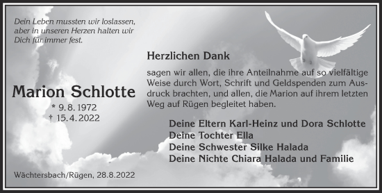 Traueranzeige von Marion Schlotte von Gelnhäuser Neue Zeitung